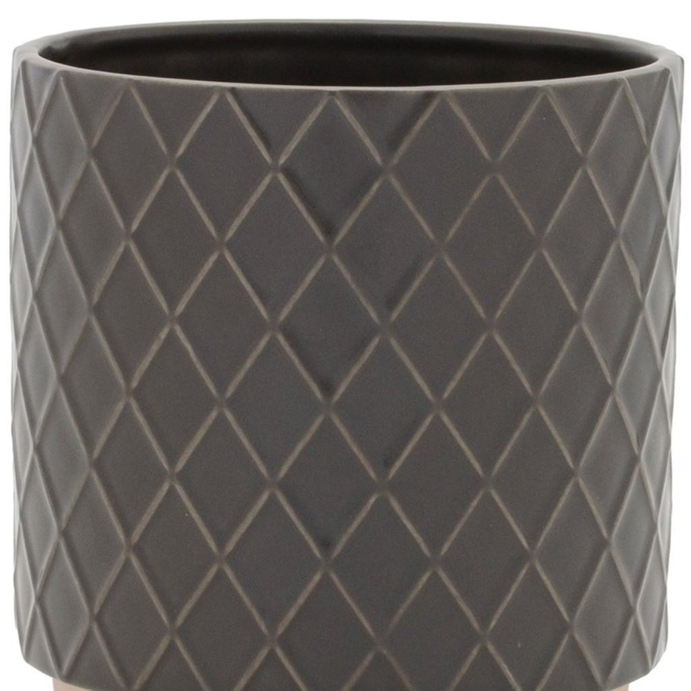 Set of Two Beige And Gray Ceramic 1 Ounce Lattice Round Pot Planters
