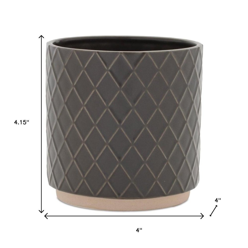 Set of Two Beige And Gray Ceramic 1 Ounce Lattice Round Pot Planters