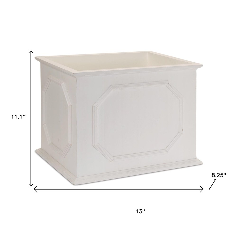 Set of Three White Wood Geometric Rectangular Planter Boxes