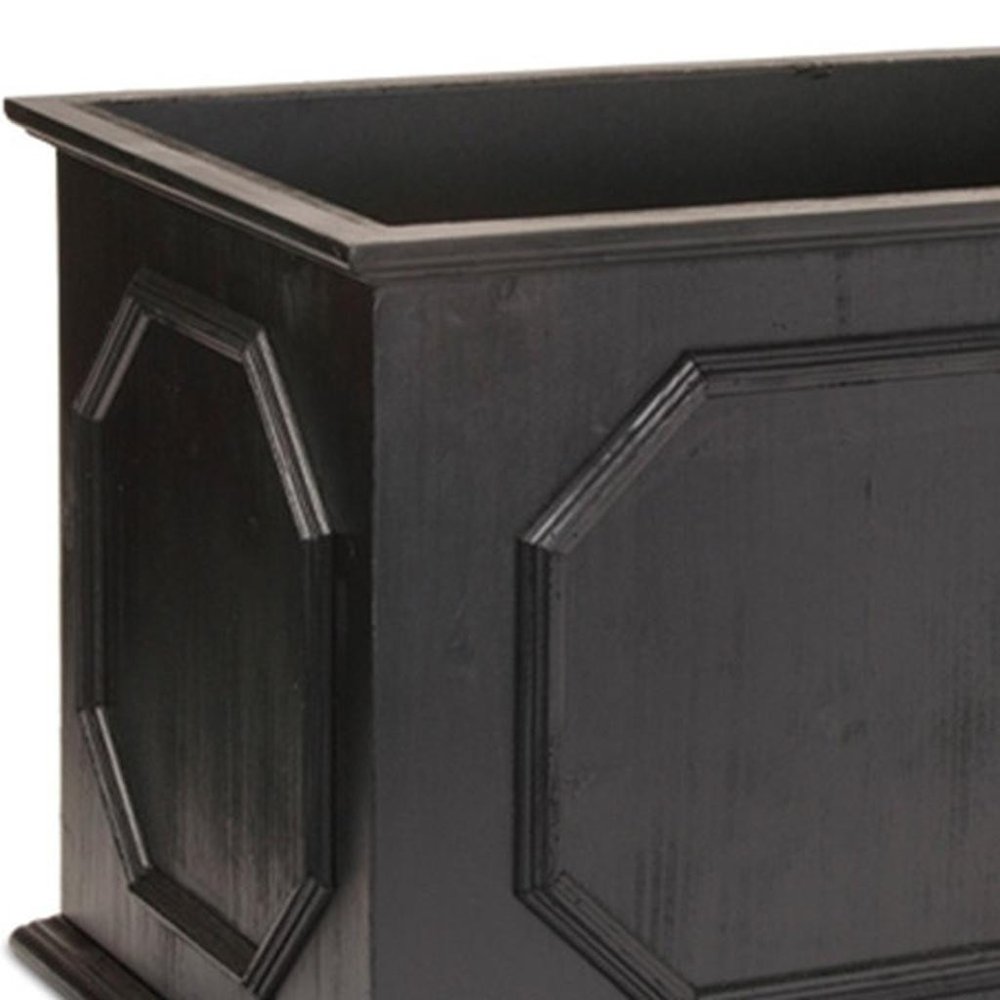 Set of Three Black Wood 1 Ounce Geometric Rectangular Planter Boxes