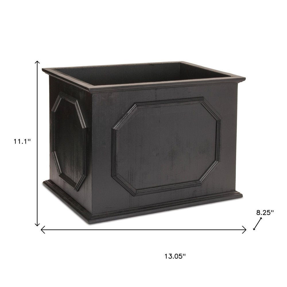 Set of Three Black Wood 1 Ounce Geometric Rectangular Planter Boxes