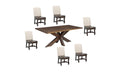 Seven Piece Brown Solid Wood Dining Set with Six Chairs