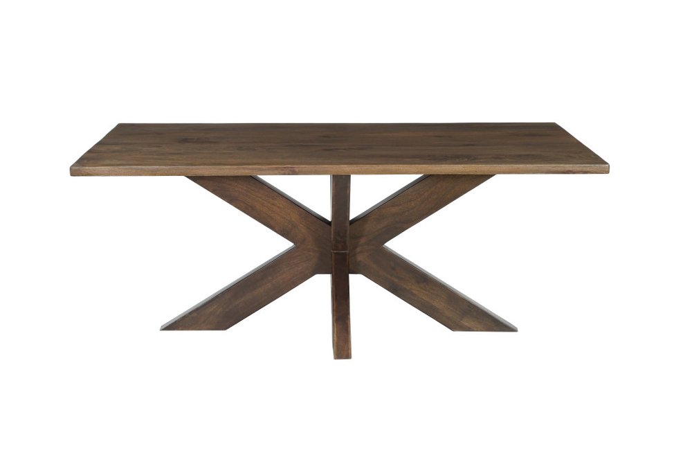 Seven Piece Brown Solid Wood Dining Set with Six Chairs