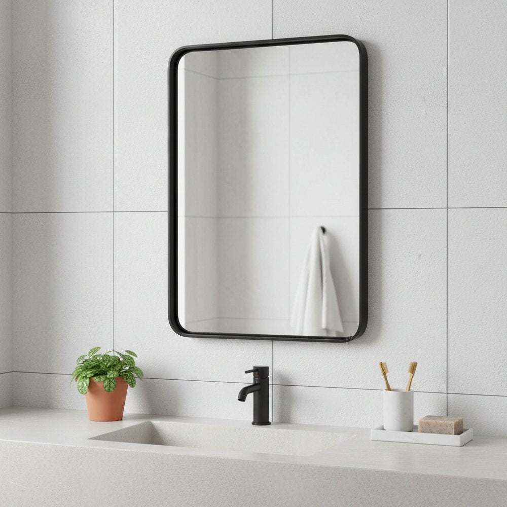 30" Black Metal Floating Framed Bathroom Vanity Mirror