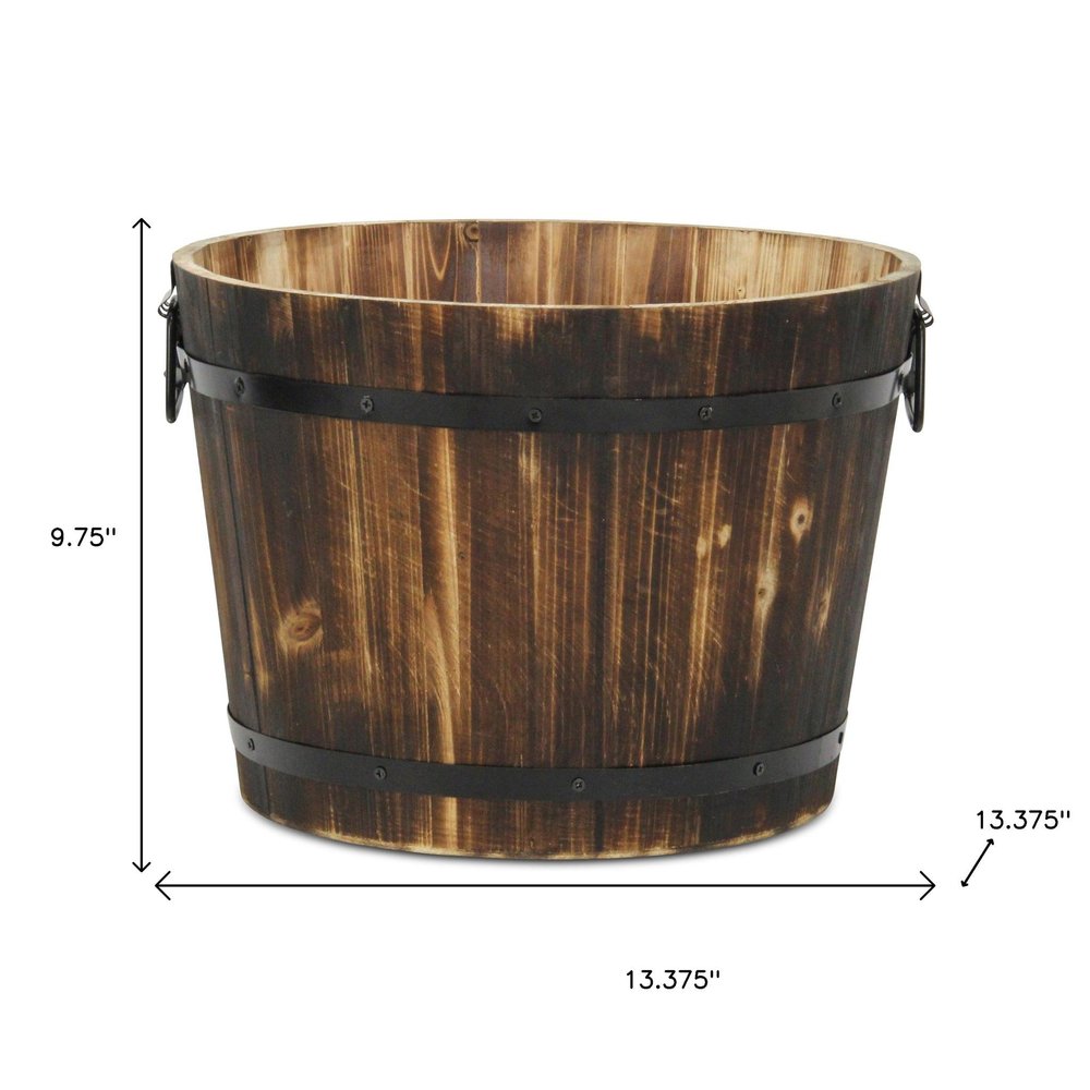 Brown Wood And Metal 800 Ounce Round Distressed Planter Box