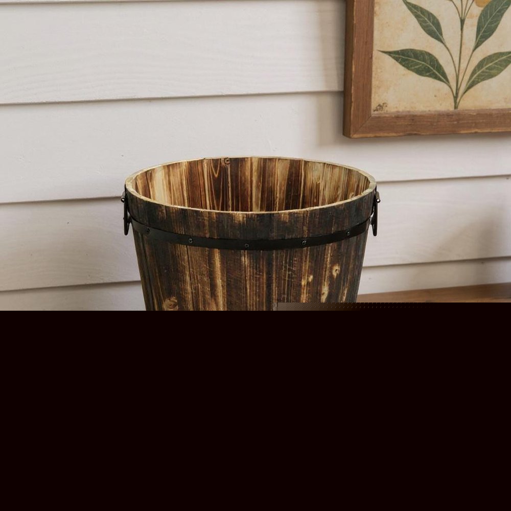 Brown Wood And Metal 800 Ounce Round Distressed Planter Box