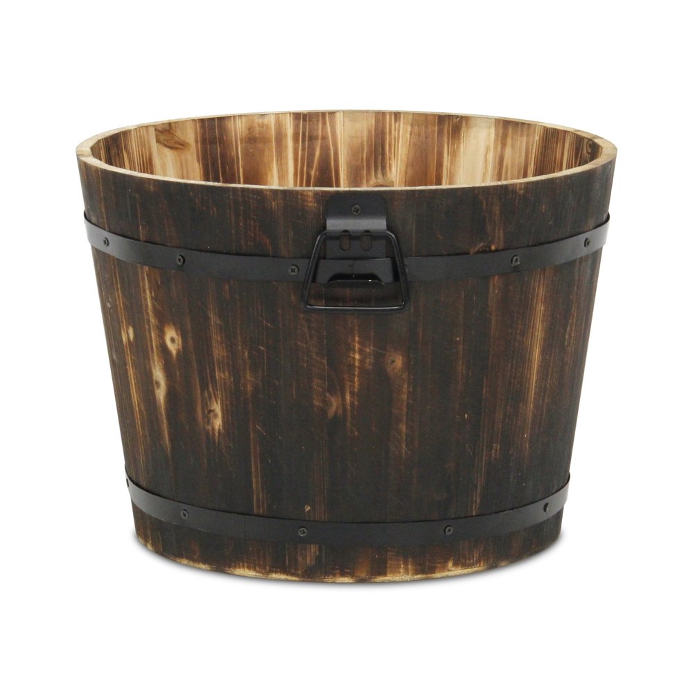 Brown Wood And Metal 800 Ounce Round Distressed Planter Box