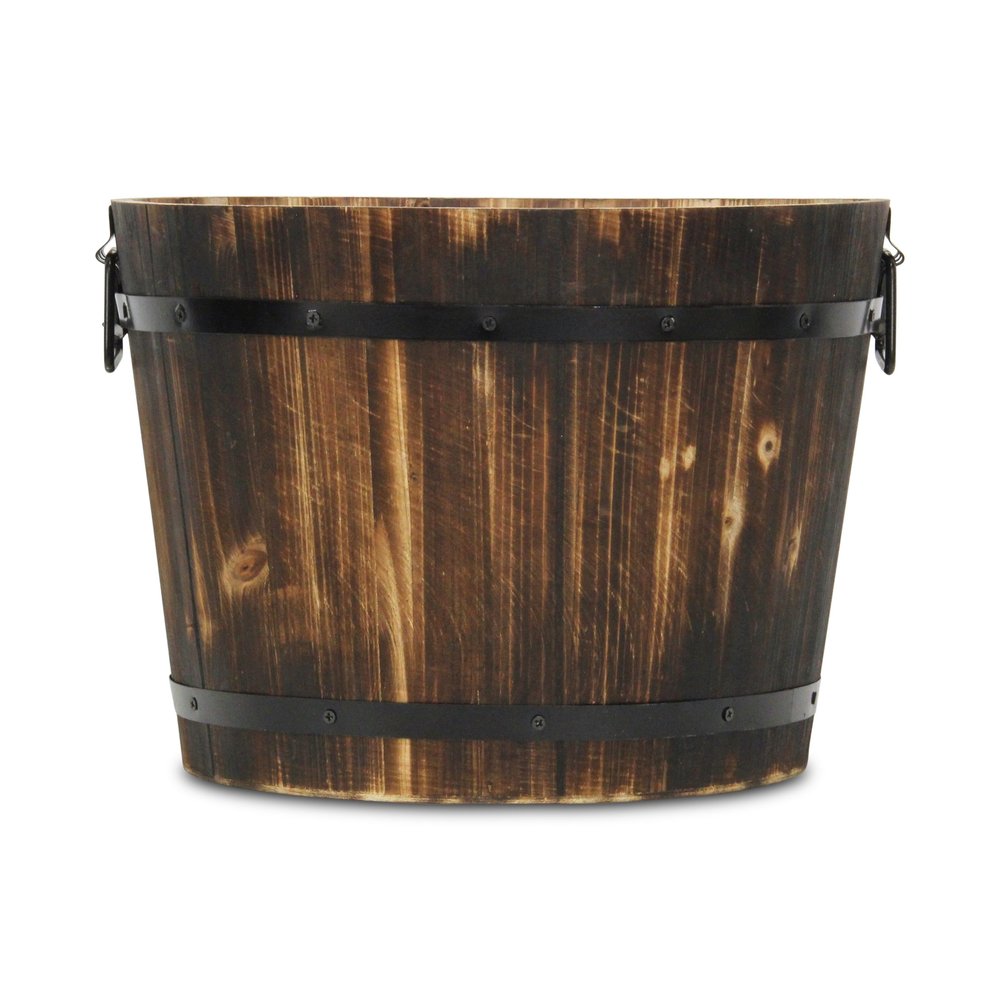 Brown Wood And Metal 800 Ounce Round Distressed Planter Box