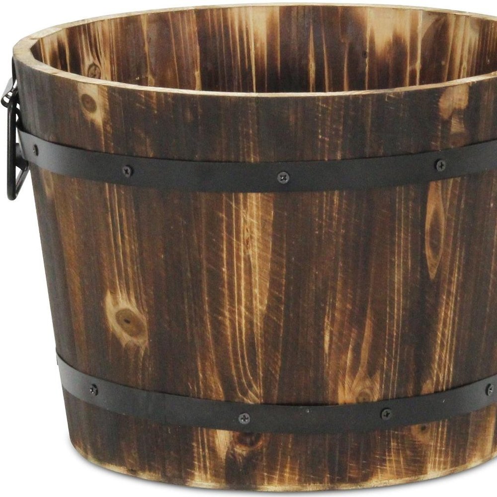 Brown Wood And Metal 400 Ounce Round Distressed Planter Box