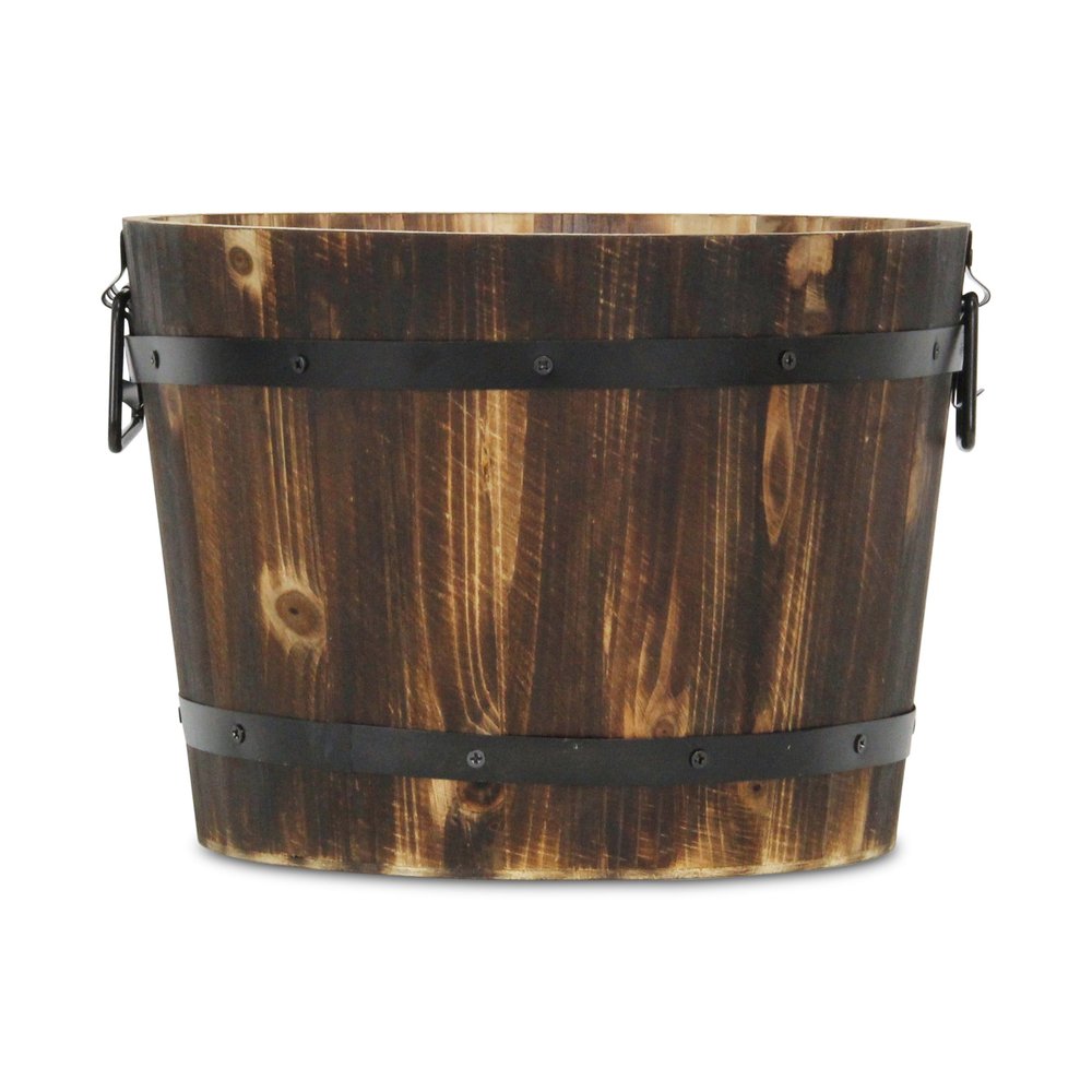 Brown Wood And Metal 400 Ounce Round Distressed Planter Box