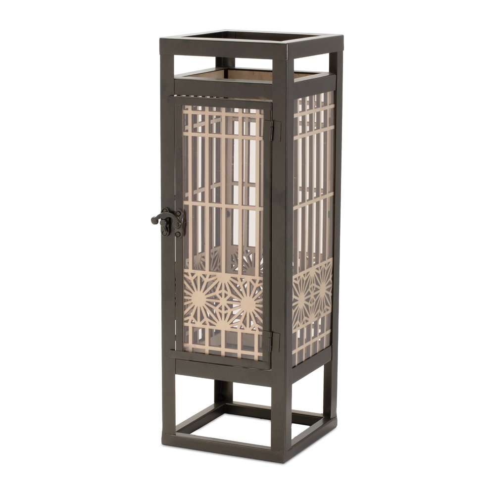 15" Brown Geometric Iron Tabletop Pillar Candle Holder