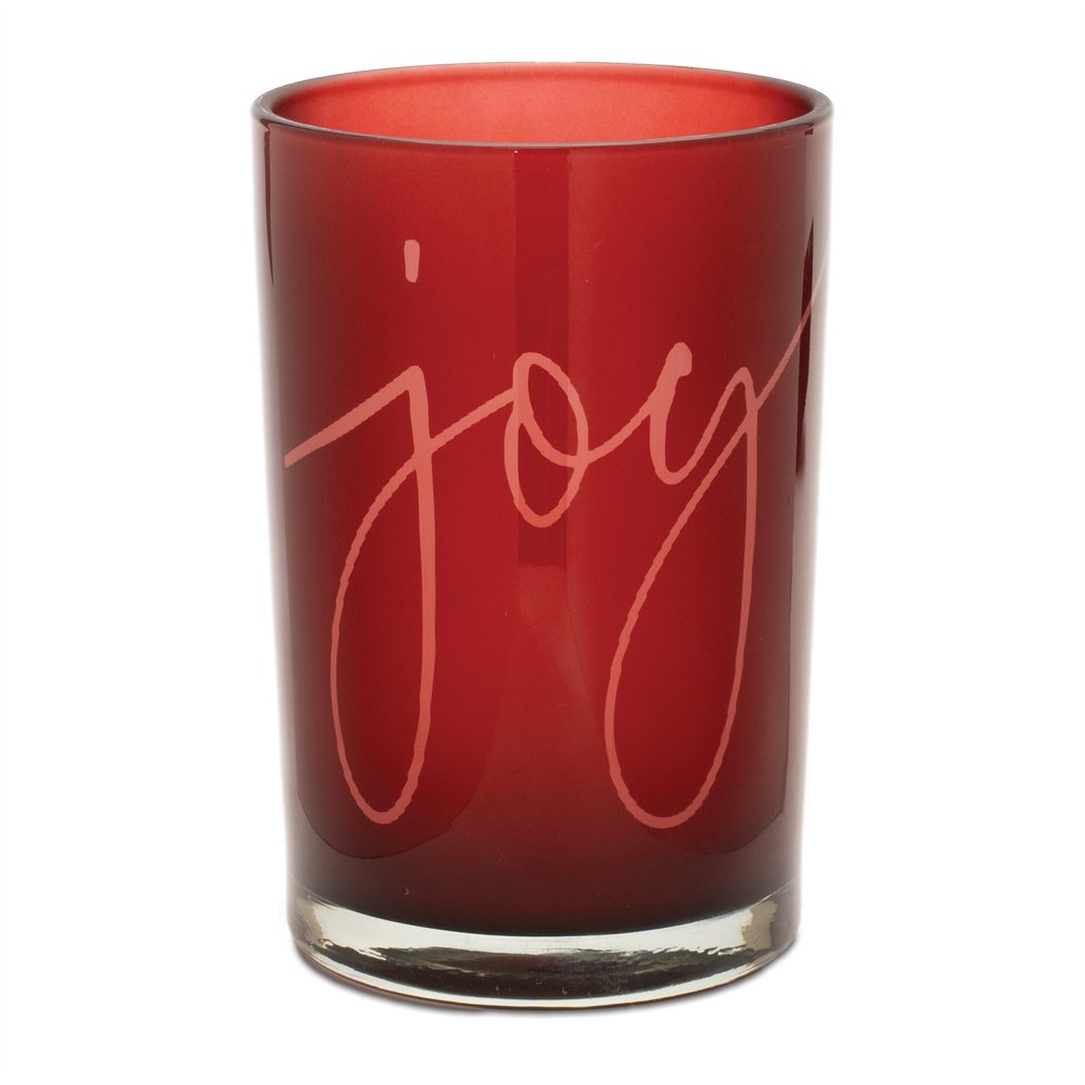 Set of Two Red Snowflake Glass Tabletop Votive Candle Holders