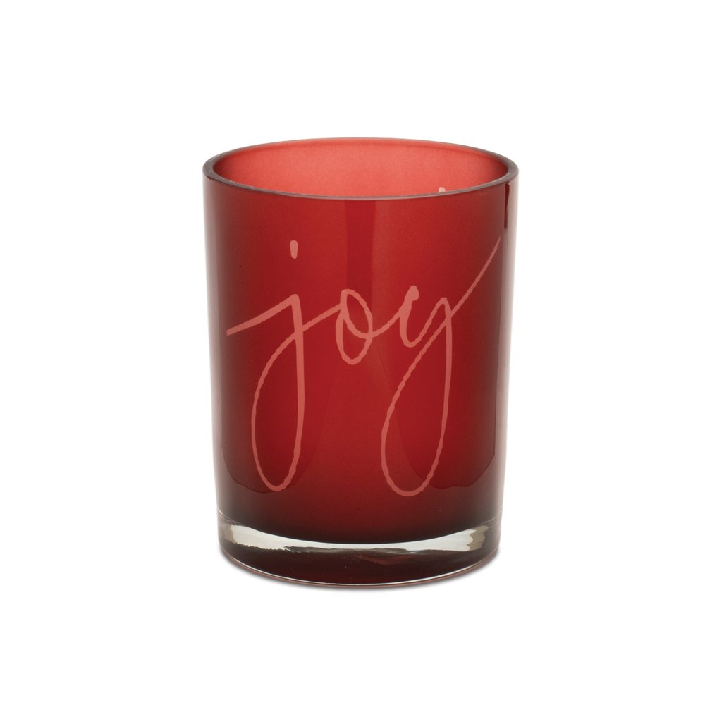 Set of Two Red Snowflake Glass Tabletop Votive Candle Holders