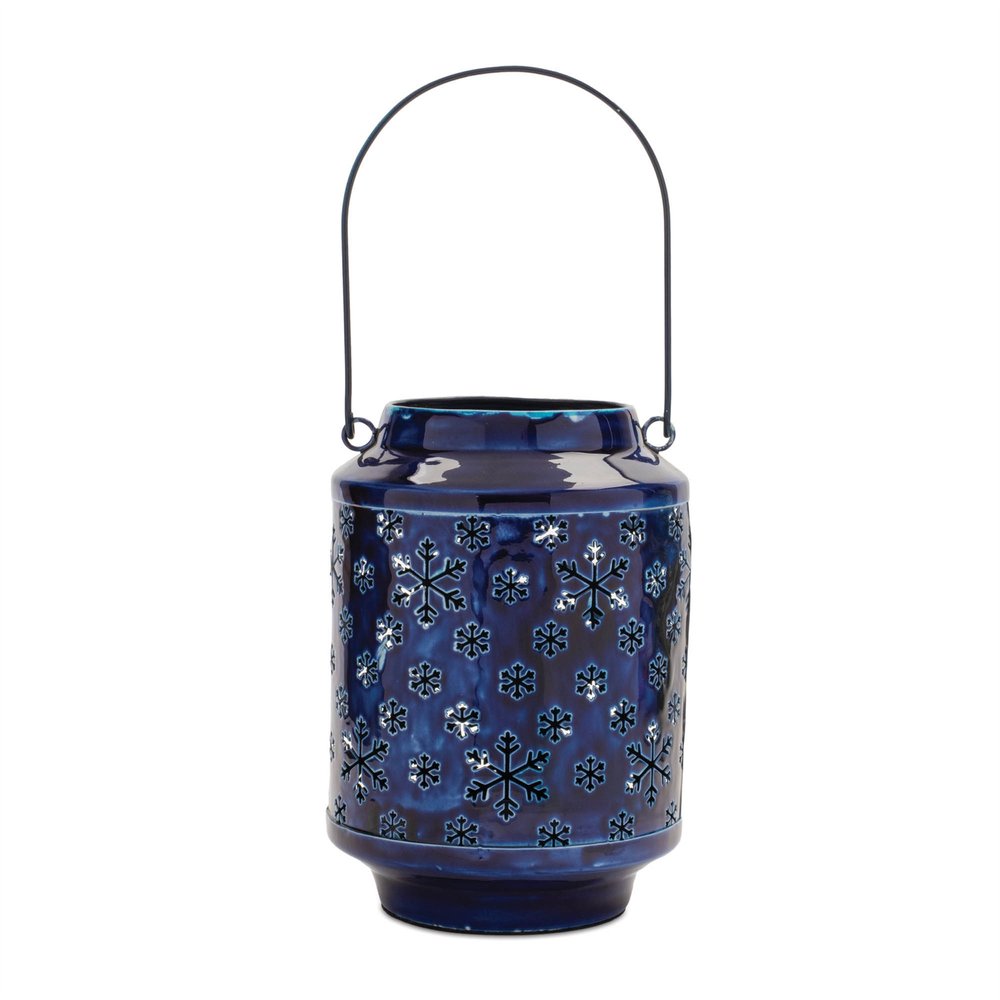 10" Blue Abstract Iron Tabletop Pillar Candle Holder