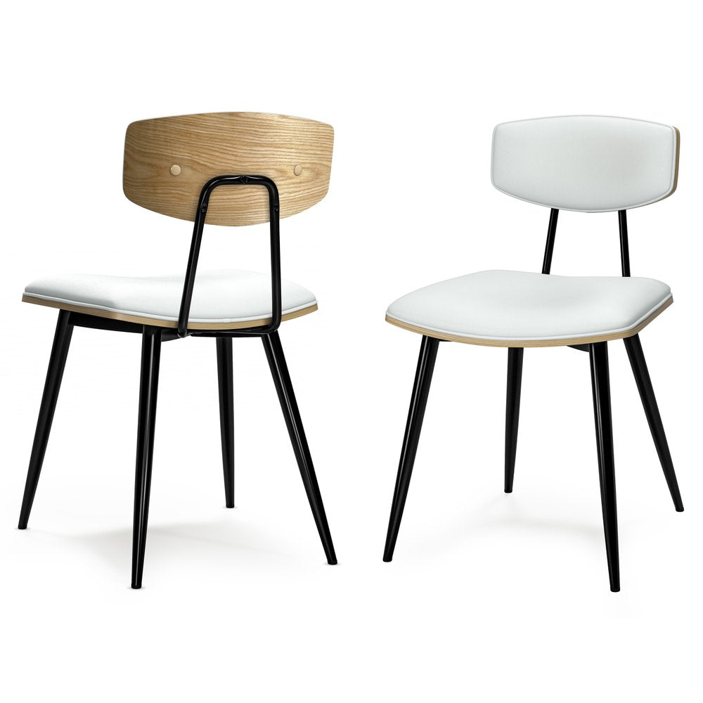 Set of Two White and Black Solid Wood Dining Parsons Chairs