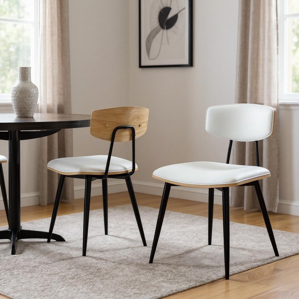 Set of Two White and Black Solid Wood Dining Parsons Chairs
