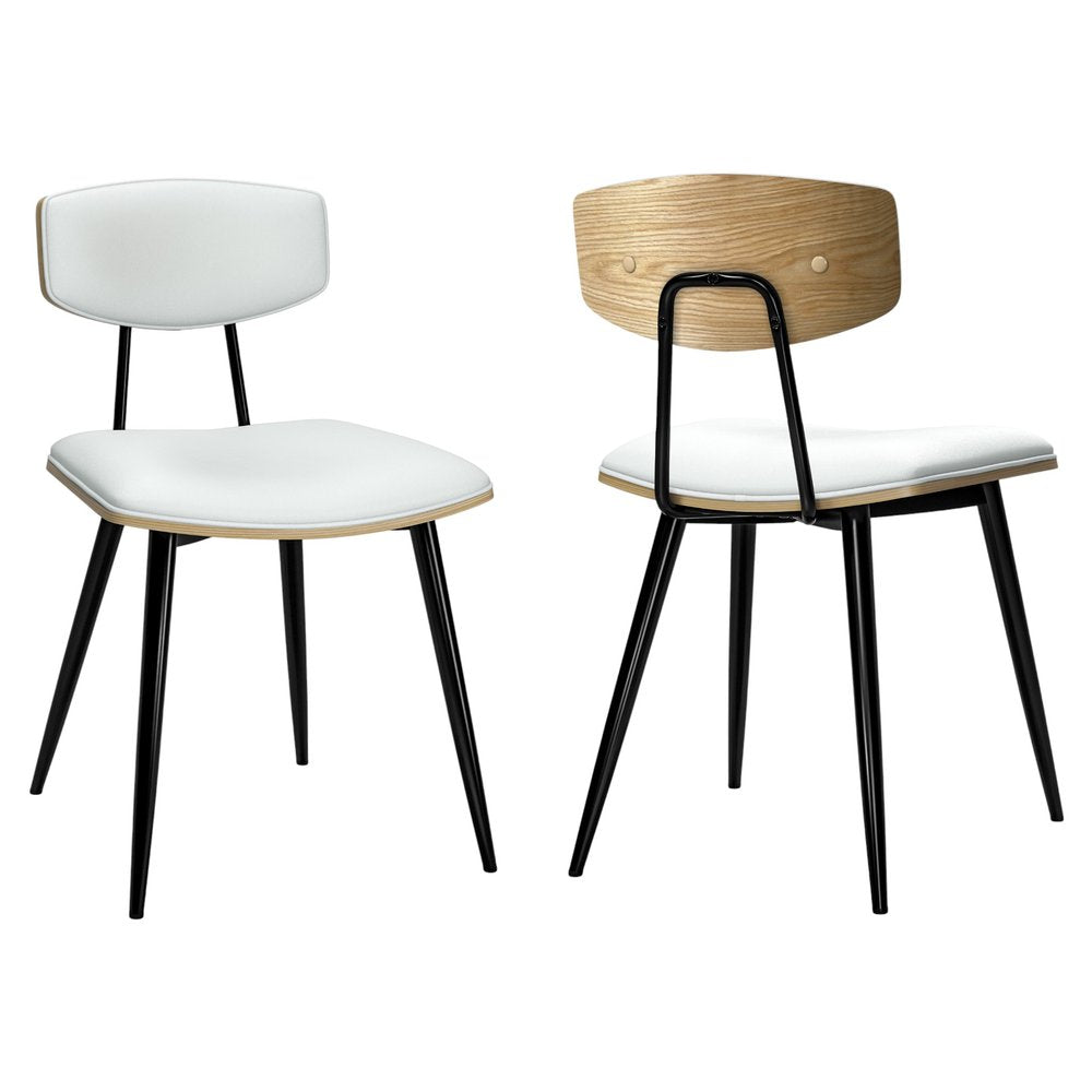Set of Two White and Black Solid Wood Dining Parsons Chairs