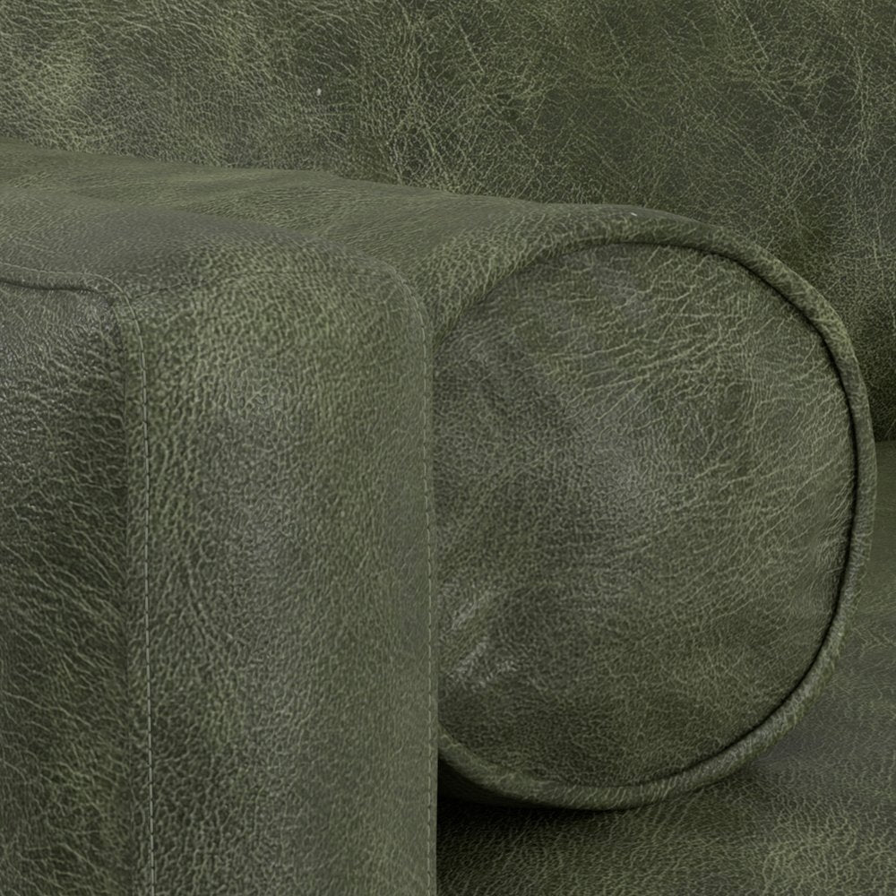 72" Moss Green Leather Sofa With Brown Legs