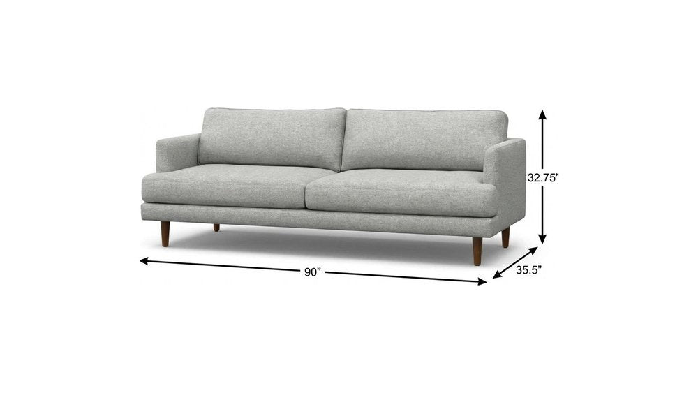 90" Gray Fabric Sofa With Brown Legs