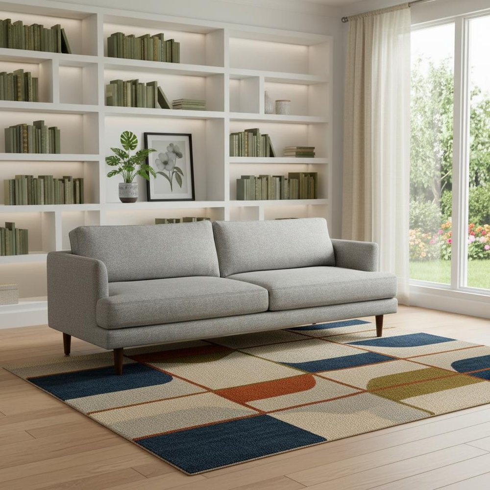 90" Gray Fabric Sofa With Brown Legs
