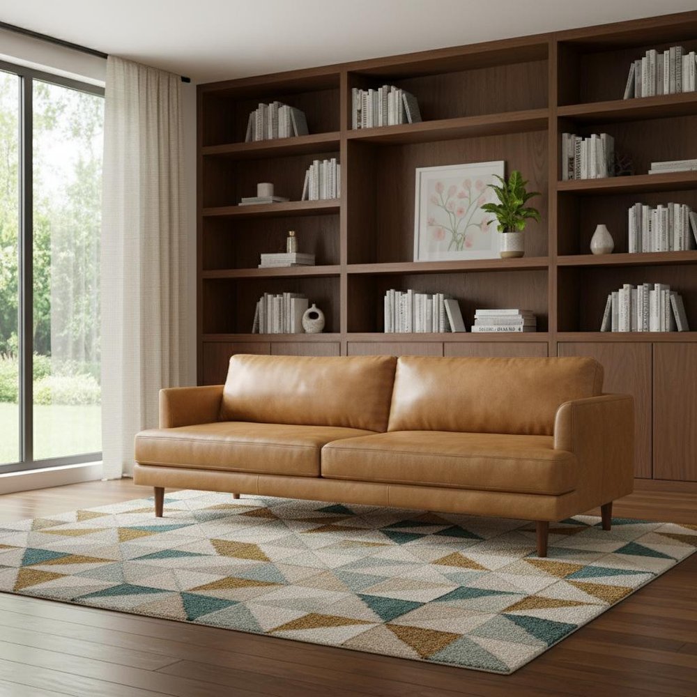 90" Sienna Leather Sofa With Brown Legs