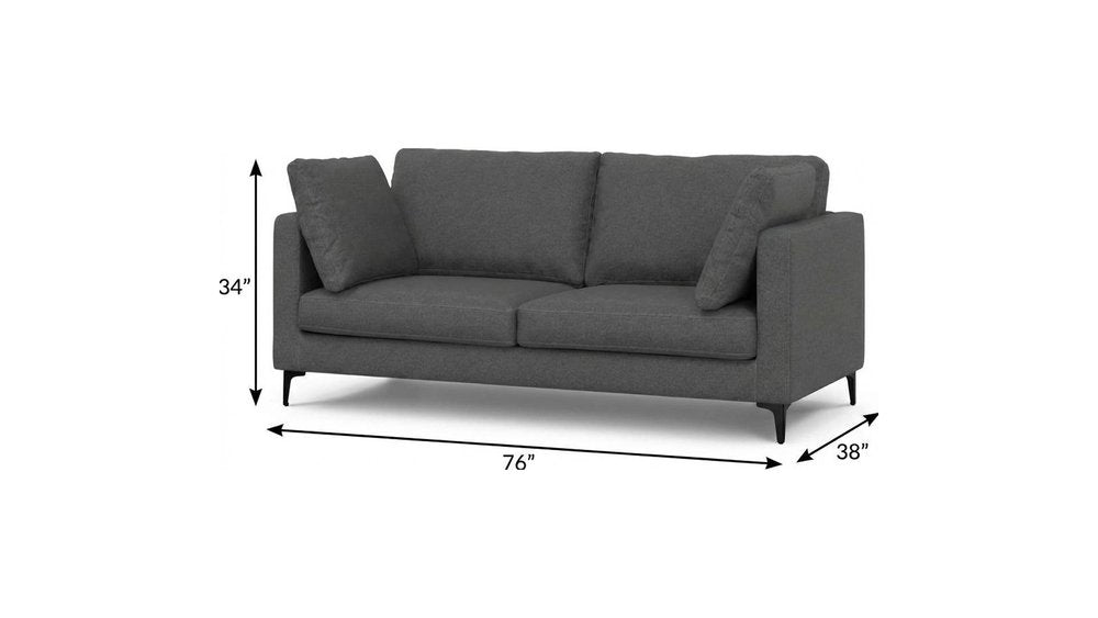 76" Gray Fabric Sofa With Black Legs