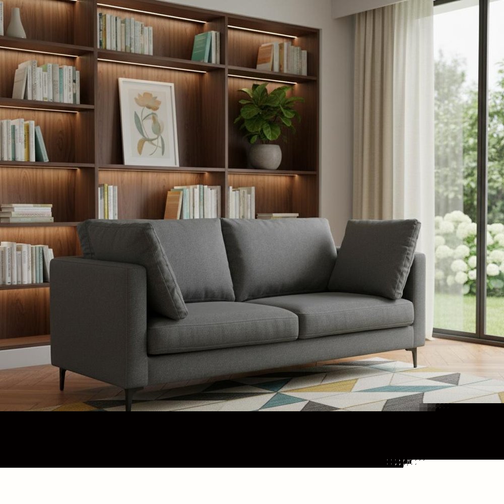 76" Gray Fabric Sofa With Black Legs