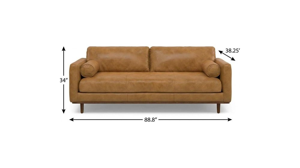 89" Sienna Leather Sofa With Brown Legs