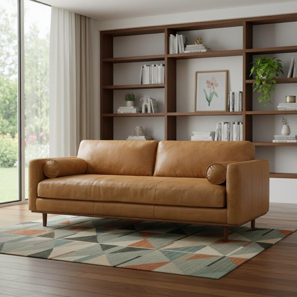 89" Sienna Leather Sofa With Brown Legs