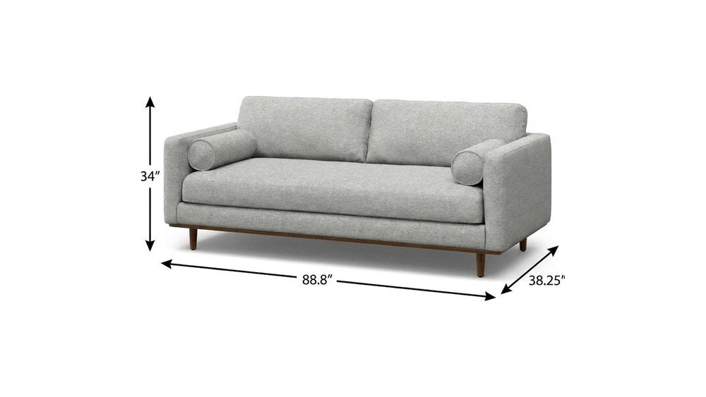 89" Gray Fabric Sofa With Brown Legs