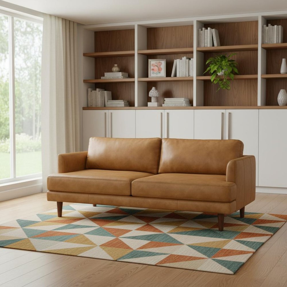 76" Sienna Leather Sofa With Brown Legs