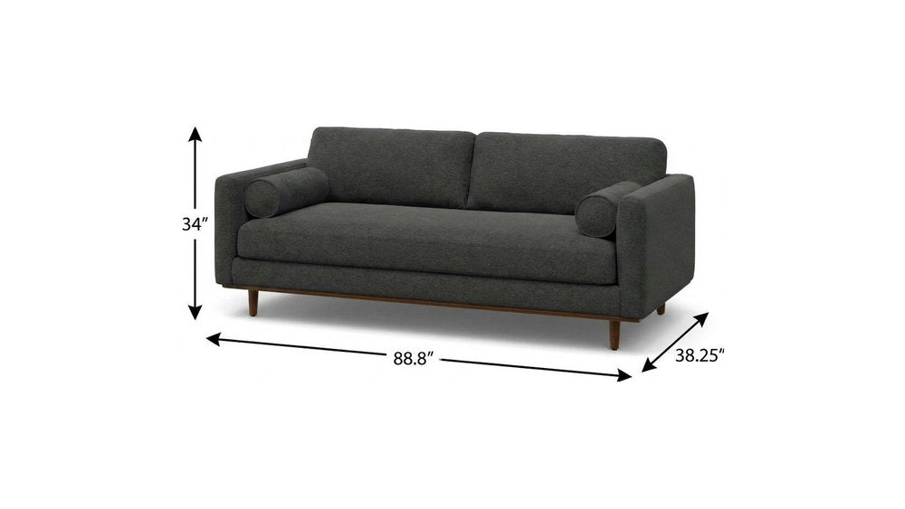 89" Gray Fabric Sofa With Brown Legs