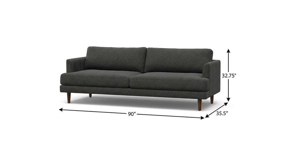90" Gray Fabric Sofa With Brown Legs