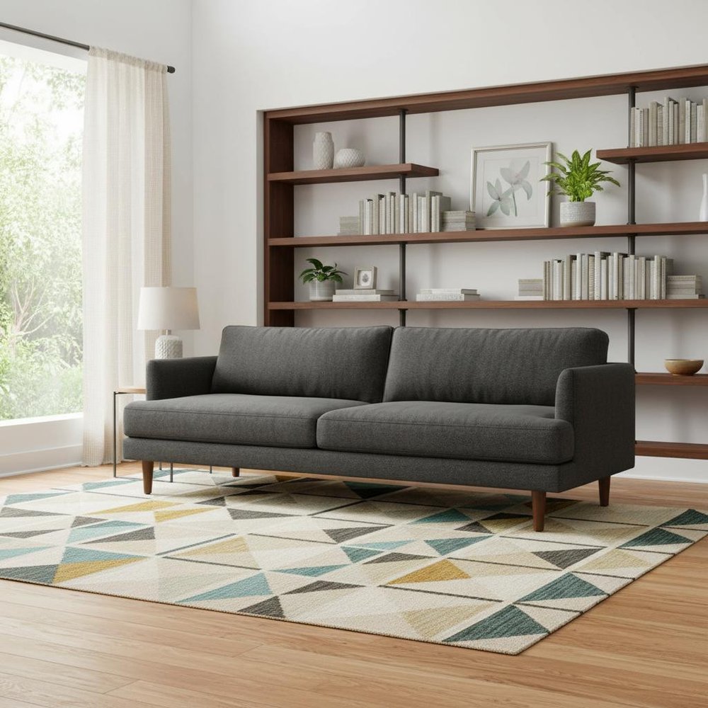 90" Gray Fabric Sofa With Brown Legs