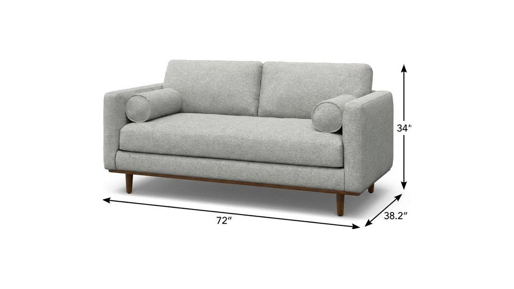 72" Gray Fabric Sofa With Brown Legs