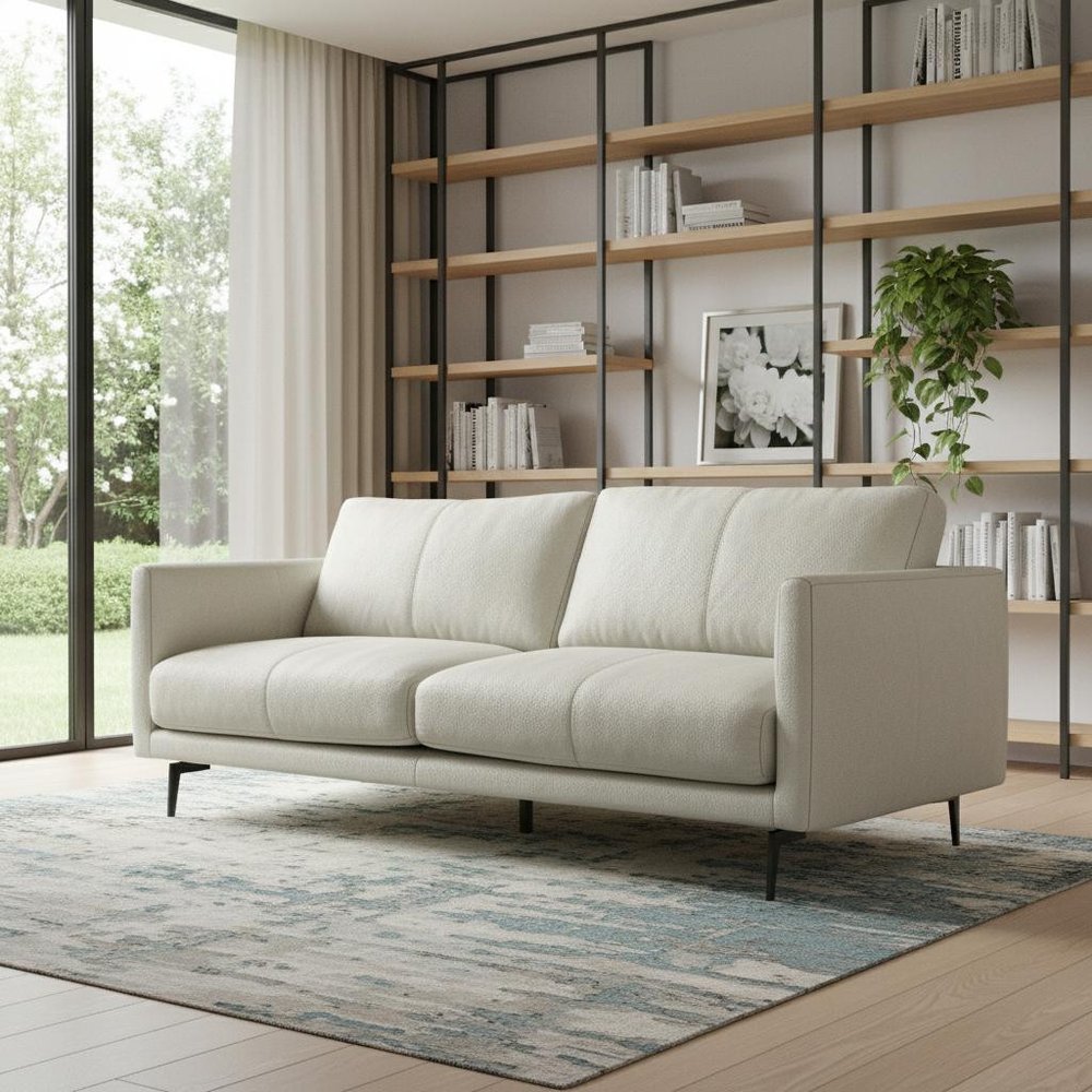 81" Gray Leather Sofa With Black Legs