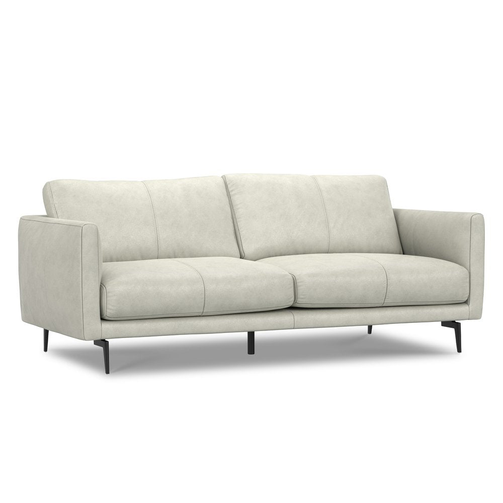 81" Gray Leather Sofa With Black Legs