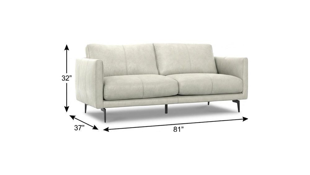 81" Gray Leather Sofa With Black Legs