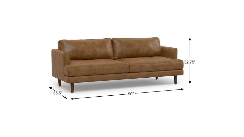 90" Brown Leather Sofa