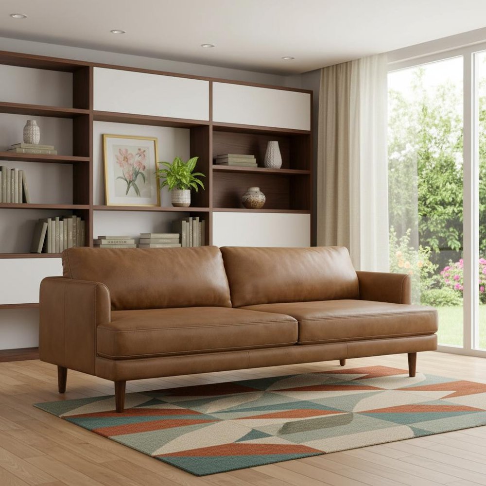 90" Brown Leather Sofa