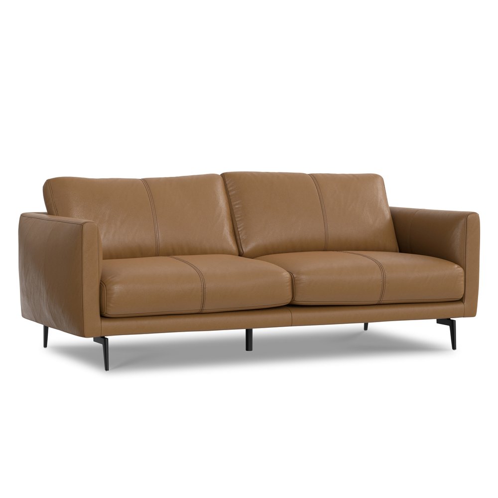 81" Brown Leather Sofa With Black Legs