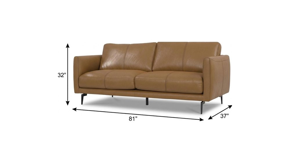 81" Brown Leather Sofa With Black Legs