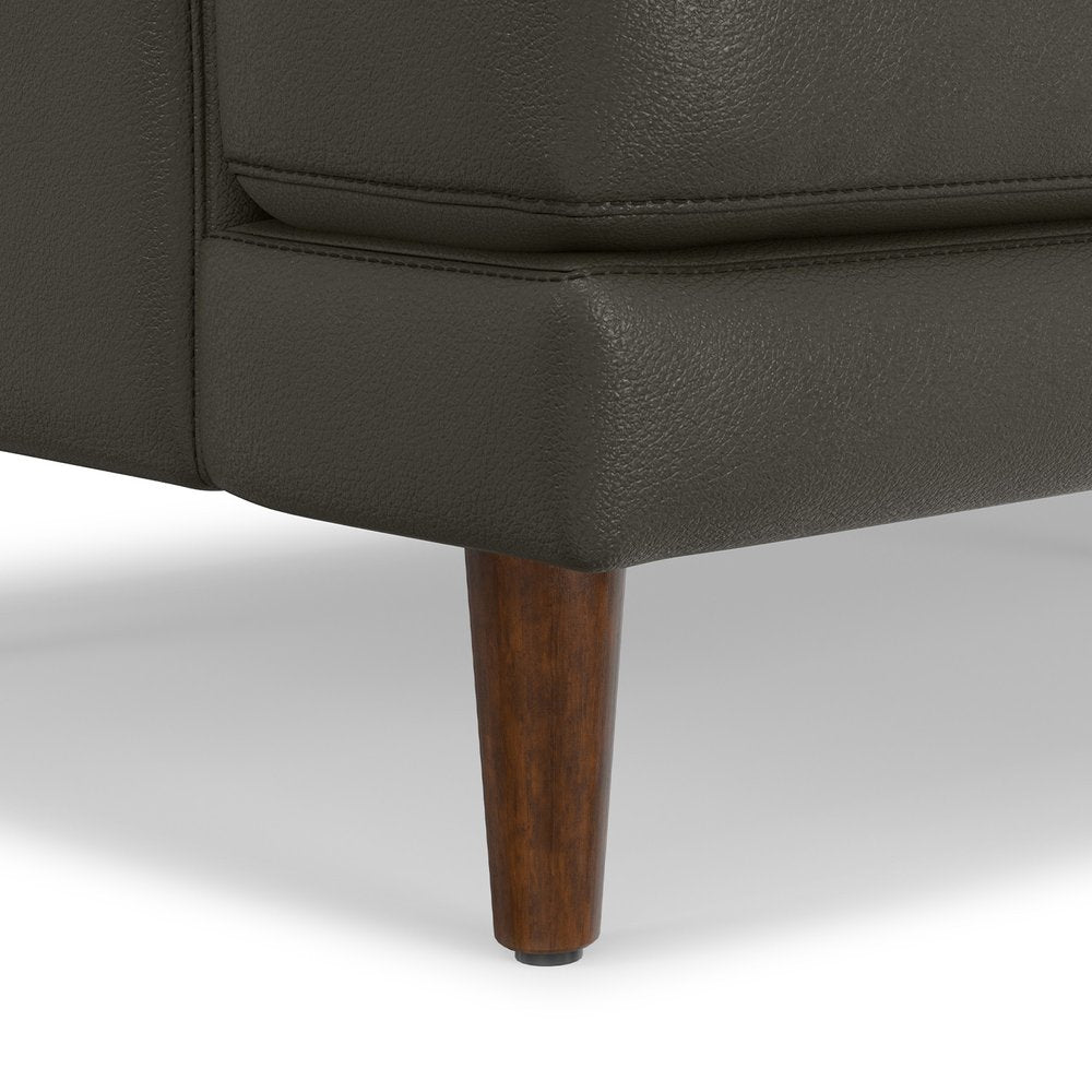 76" Black Leather Sofa With Brown Legs