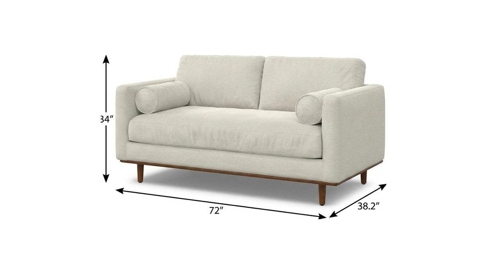 72" Cream Fabric Sofa With Brown Legs