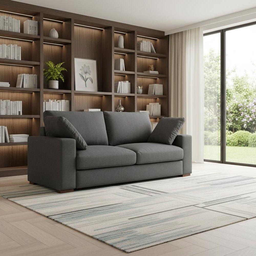 78" Gray Fabric Sofa With Brown Legs