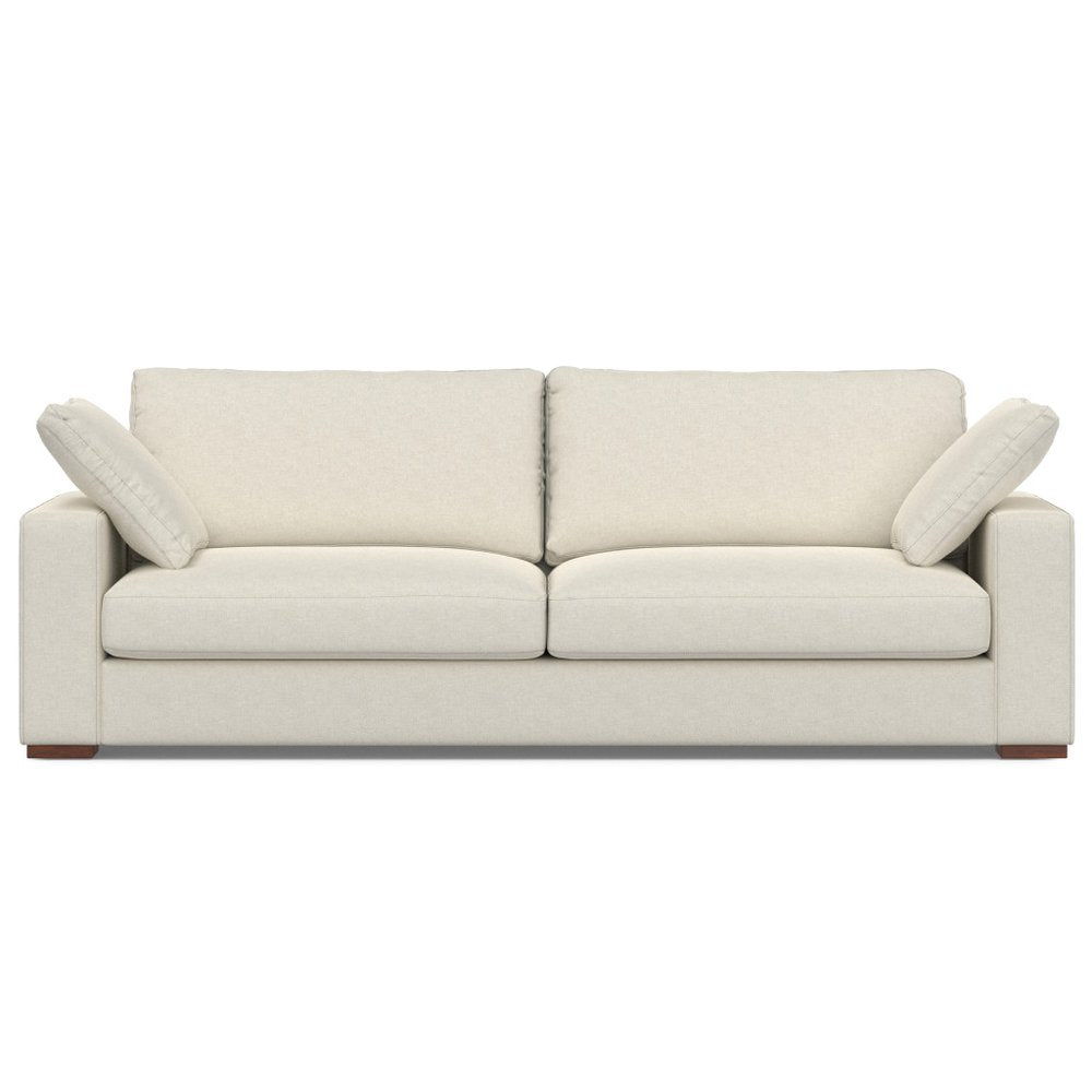 96" Cream Fabric Sofa With Brown Legs