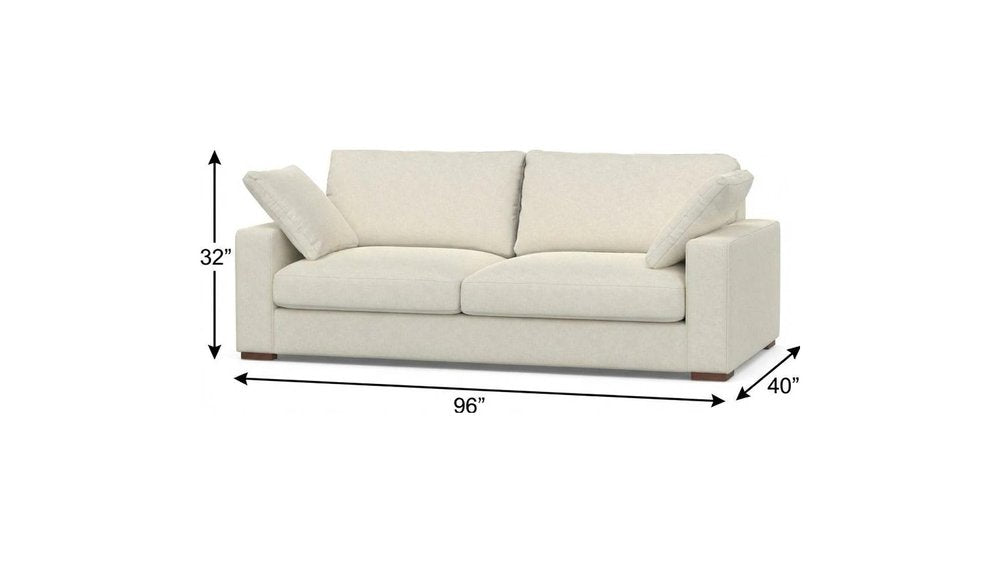 96" Cream Fabric Sofa With Brown Legs