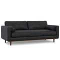 89" Black Leather Sofa With Brown Legs