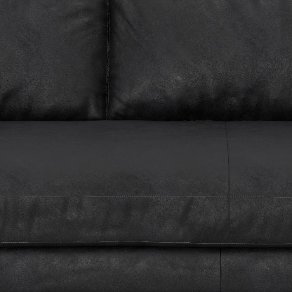 89" Black Leather Sofa With Brown Legs