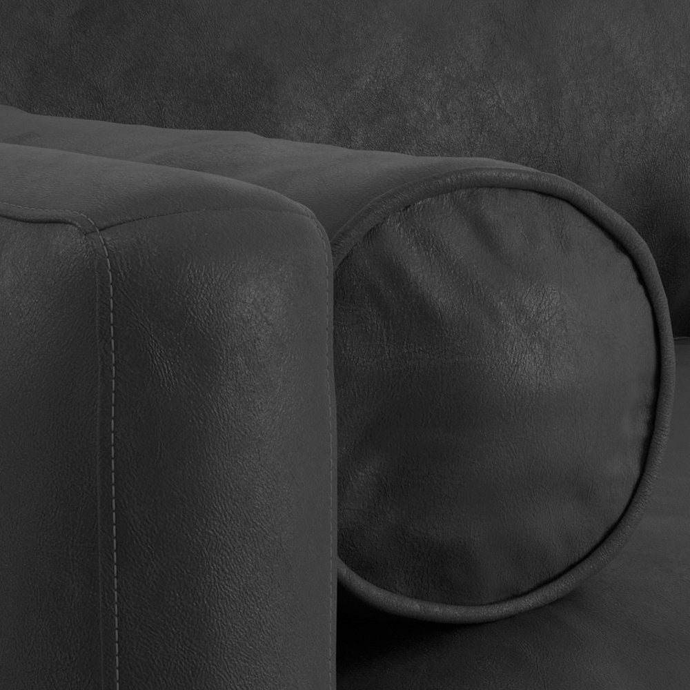89" Black Leather Sofa With Brown Legs